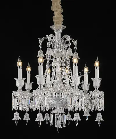 Đèn chùm tân cổ điển pha lê màu crom, 8 bóng, Ø68 cm