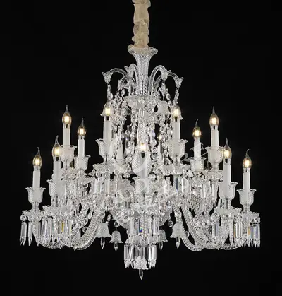 Đèn chùm tân cổ điển pha lê màu crom, 16 bóng, Ø93 cm