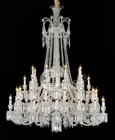 Đèn chùm tân cổ điển pha lê màu crom, 48 bóng, Ø153 cm