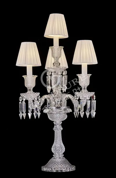 Đèn bàn tân cổ điển pha lê màu crom, Ø42 cm (chao vải)