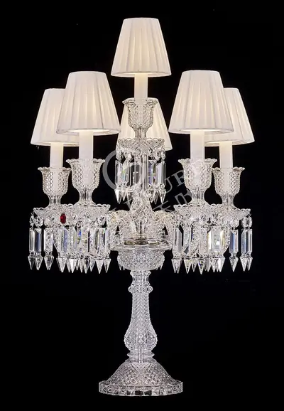 Đèn bàn tân cổ điển pha lê màu crom, Ø46 cm (chao vải)