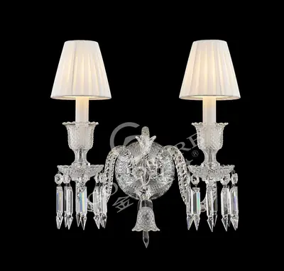 Đèn tường tân cổ điển pha lê màu crom, 2 bóng (chao vải)