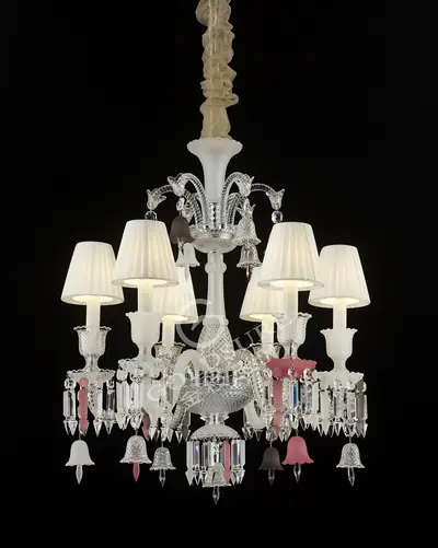 Đèn chùm tân cổ điển pha lê màu crom, 6 bóng, Ø62 cm
