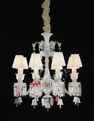 Đèn chùm tân cổ điển pha lê màu crom, 8 bóng, Ø68 cm