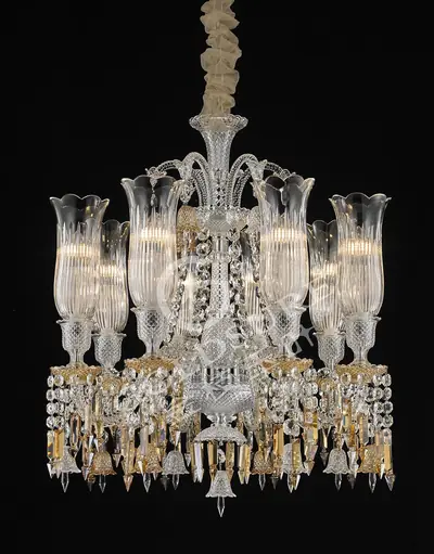 Đèn chùm tân cổ điển pha lê màu crom, 8 bóng, Ø68 cm