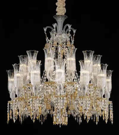 Đèn chùm tân cổ điển pha lê màu crom, 24 bóng, Ø108 cm