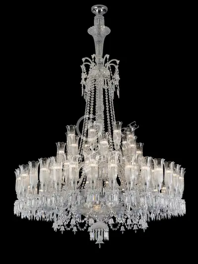 Đèn chùm tân cổ điển pha lê màu crom, 64 bóng, Ø180 cm