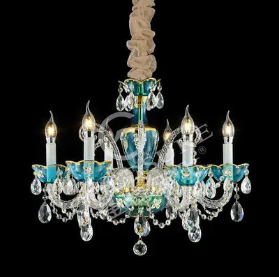Đèn chùm tân cổ điển pha lê màu crom, 6 bóng, Ø65 cm