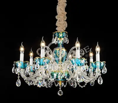 Đèn chùm tân cổ điển pha lê màu crom, 8 bóng, Ø75 cm