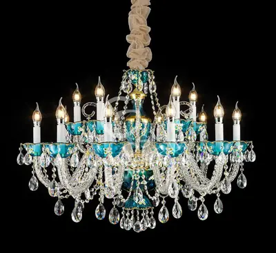 Đèn chùm tân cổ điển pha lê màu crom, 15 bóng, Ø92 cm