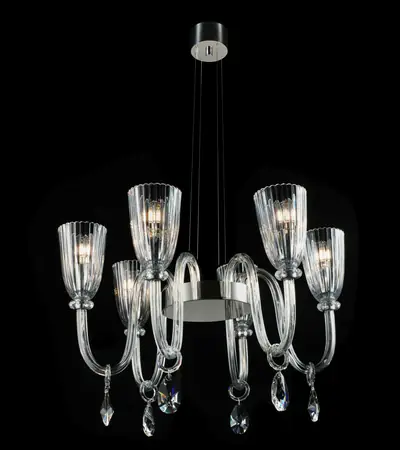 Đèn chùm tân cổ điển pha lê màu crom, 6 bóng, Ø64 cm