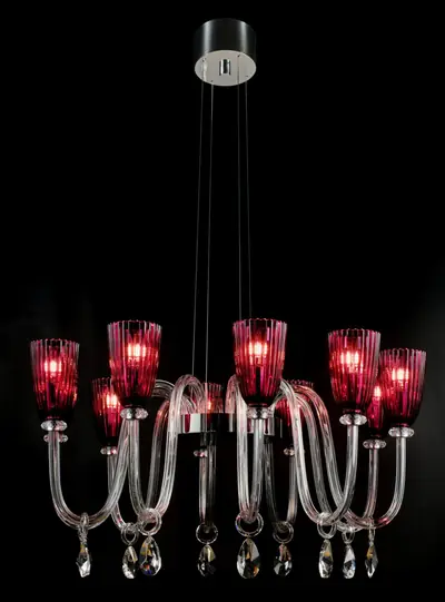 Đèn chùm tân cổ điển pha lê màu crom, 8 bóng, Ø72 cm