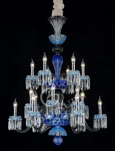 Đèn chùm tân cổ điển pha lê màu crom, 18 bóng, Ø83 cm (xanh hồ thủy)