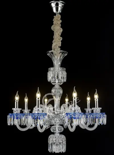 Đèn chùm tân cổ điển pha lê màu crom, 8 bóng, Ø82 cm (xanh dương)