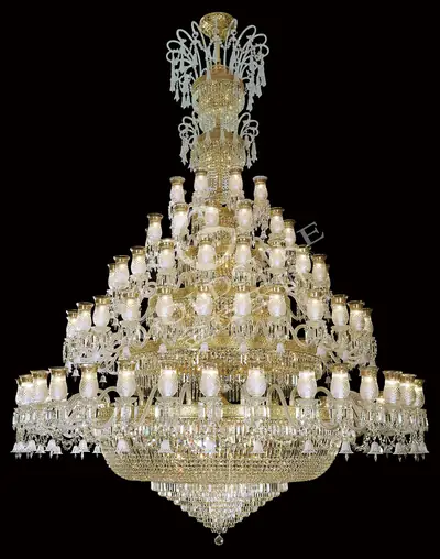 Đèn chùm tân cổ điển đồng màu vàng 24K, 78 bóng, Ø240 cm