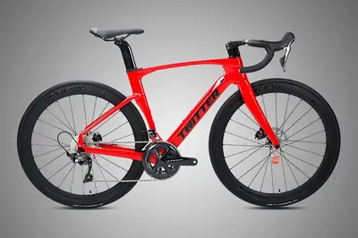 Xe đạp đua khí động học khung carbon 22 tốc độ, phanh đĩa, vành carbon, ghi đông liền carbon