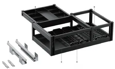 Bộ ngăn kéo toàn nhôm 2 trong 1 (ngăn trên + rổ dưới)