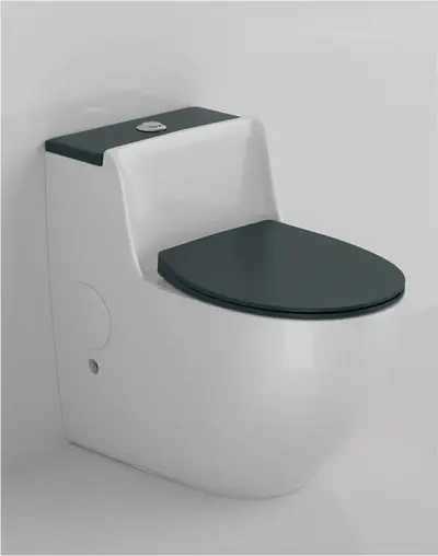 Bồn cầu một khối xả thẳng men trắng nắp xanh rêu đậm