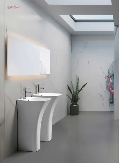Chậu rửa chân đứng liền khối men trắng