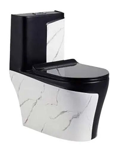 Bộ bồn cầu một khối và chậu rửa chân đứng liền khối men đen phối trắng vân đá – ảnh 2