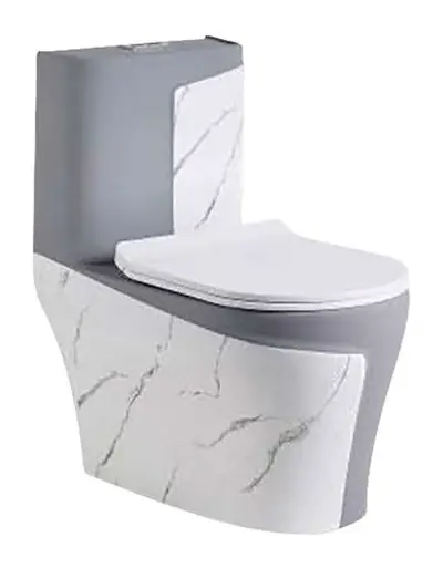 Bộ bồn cầu một khối và chậu rửa chân đứng liền khối men xám phối trắng vân đá – ảnh 2
