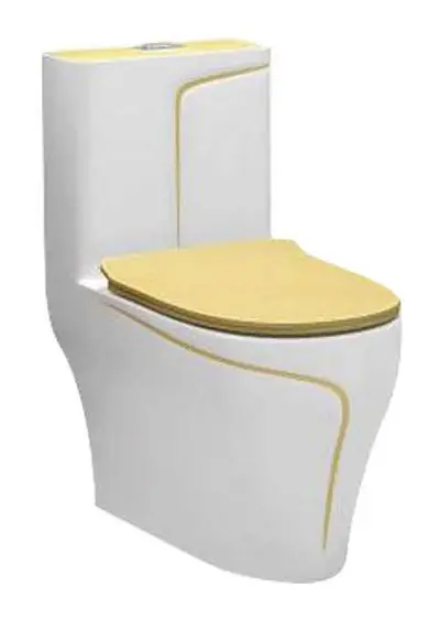 Bộ bồn cầu một khối và chậu rửa chân đứng liền khối men trắng phối kaki chỉ vàng – ảnh 2