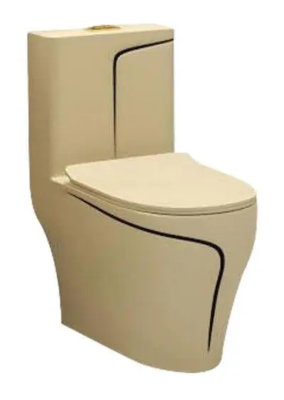 Bộ bồn cầu một khối và chậu rửa chân đứng liền khối men vàng kaki chỉ đen – ảnh 2