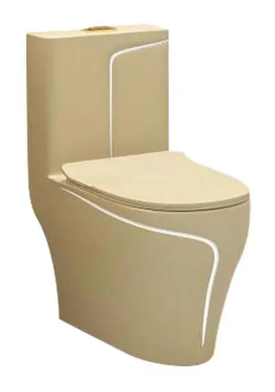Bộ bồn cầu một khối và chậu rửa chân đứng liền khối men vàng kaki chỉ trắng – ảnh 2
