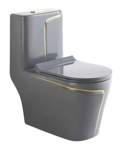 Bộ bồn cầu một khối và chậu rửa treo tường men xám chỉ vàng – ảnh 2