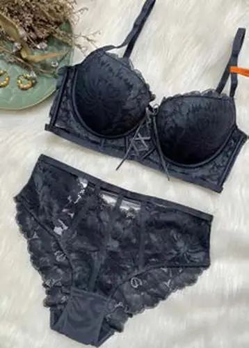 Bộ áo ngực nâng ngực kèm quần lót, màu xanh dương, đen, trắng
