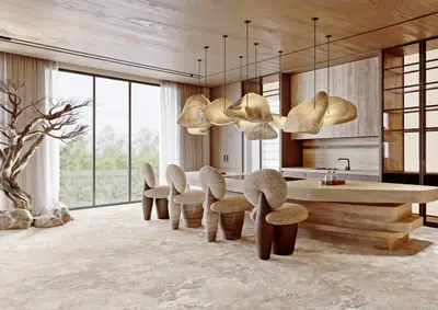 Đá nung kết vân travertine vàng kem, bộ sưu tập 2026 – ảnh 3