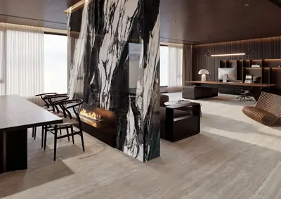 Đá nung kết vân travertine La Mã xám kem, bộ sưu tập 2026 – ảnh 3
